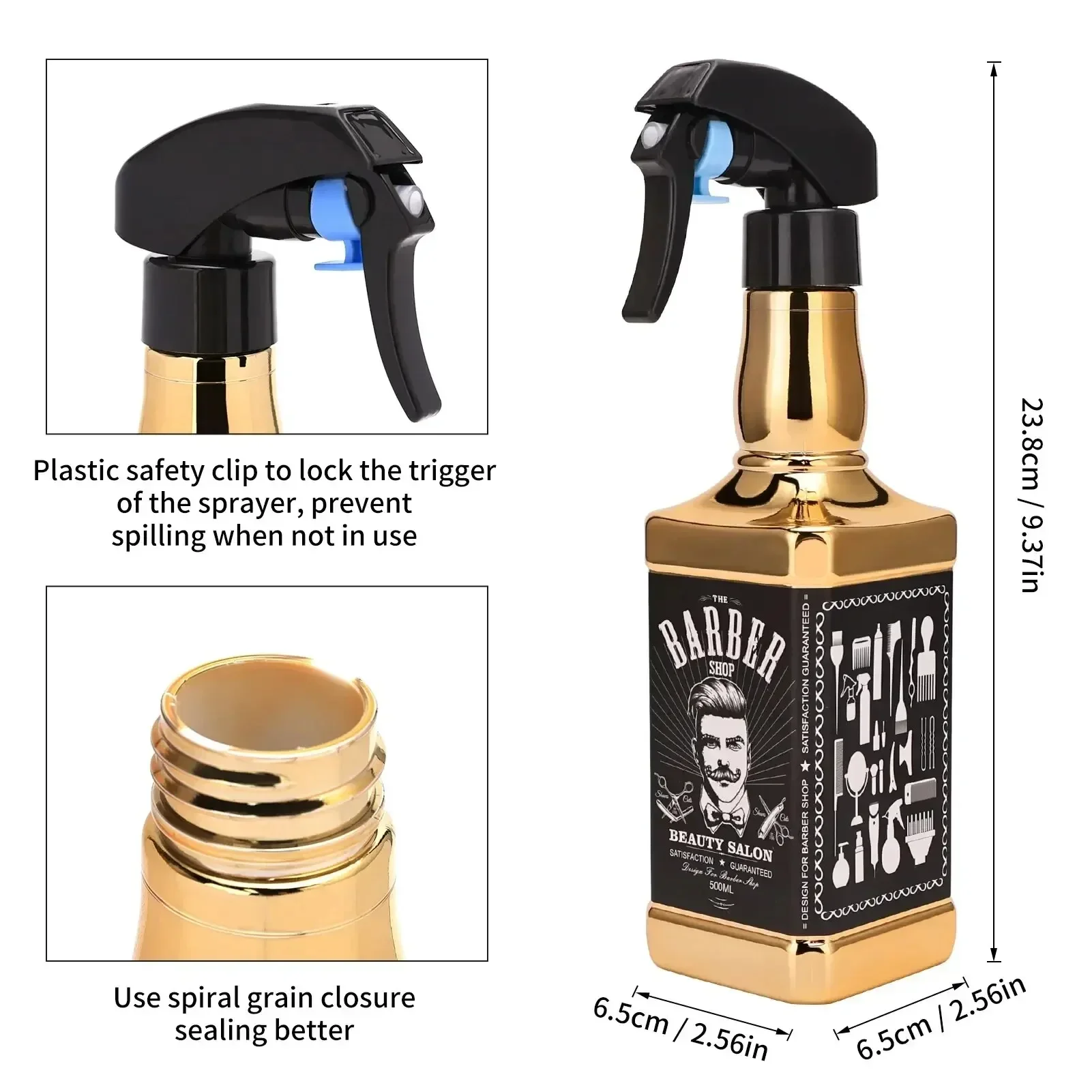 500ML Plating Barber Haircut Spray Bottle Empty Continuous Atomizer Water Sprayer Salon Hairdresser Accessories Barber Tools Hairdressing Spray Bottle Spray Bottle