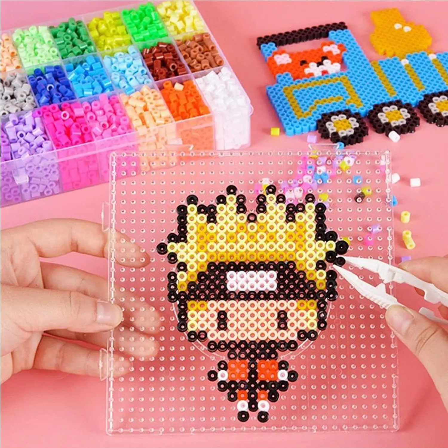 5mm Fuse Beads Pegboards Large Plastic Bead Pegboard Fuse Beads Boards with Beads Square Peg Boards Kit for Kids DIY Craft Beads 6
