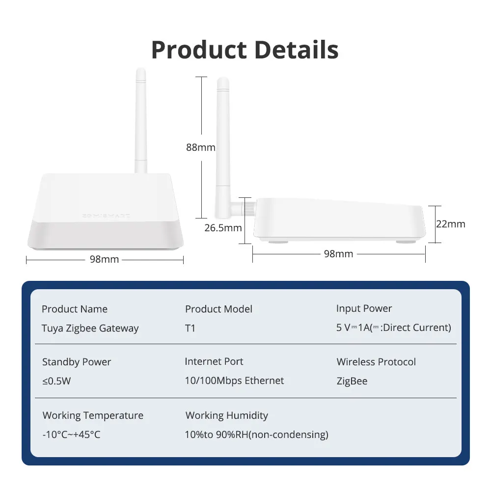 Zemismart-airies Tuya Zigbee Gateway avec prise de câble réseau, connexion filaire, contrôle Smart Life