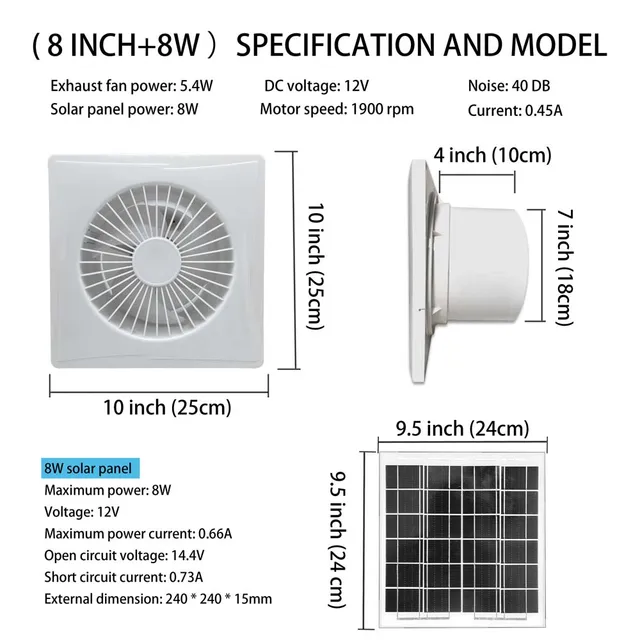 12V Solar Exhaust Fan for Windows - IPX4 Waterproof Cooling Fan with Battery Storage - Perfect for Garage Poultry Farm 2