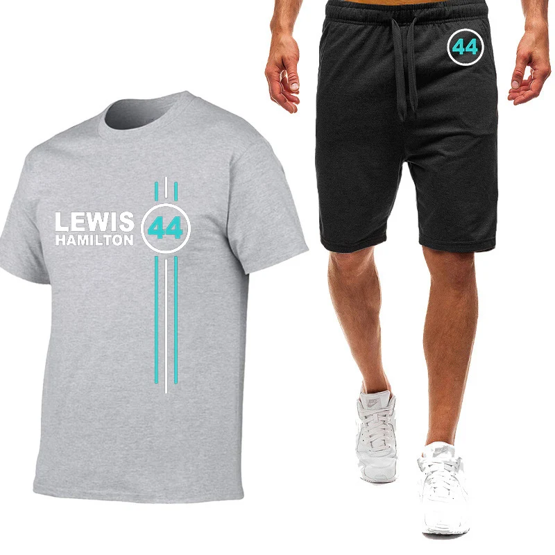 F1 driver lewis hamilton number 44 printed men's comfortable nine-color short-sleeved shorts suit cotton Harajuku sports T-shirt