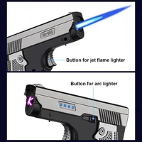 Windproof Folding Gas Electric Dual USB Lighter Metal Turbine Jet Blue Flame Torch Dual Arc Charging Lighter Men's Gift 2