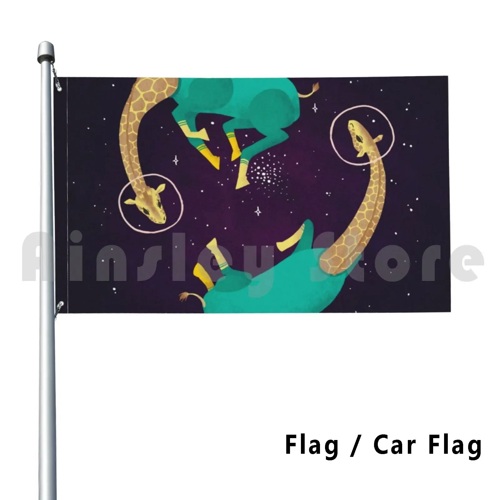 Space Giraffe Flag Car Flag Printing Custom Space Giraffe Animals Space Animals Scifi Painting Cute Floating
