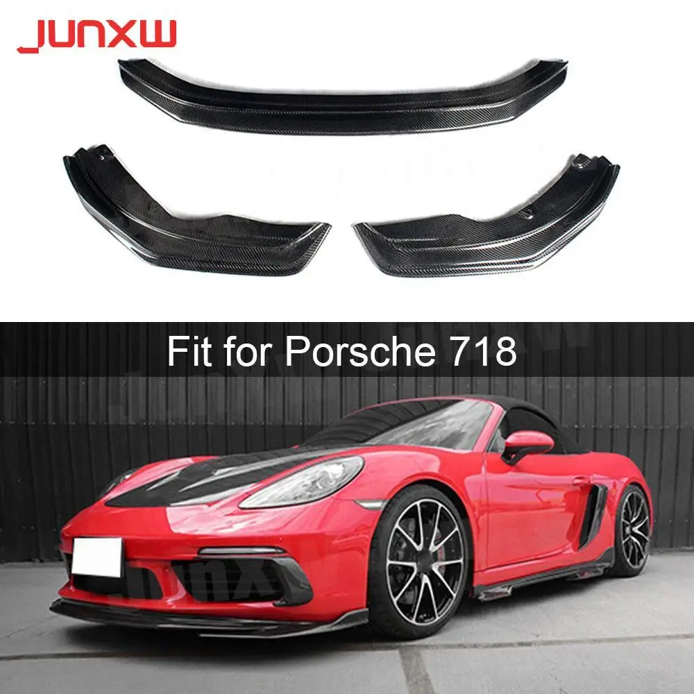 

3PCS Carbon Fiber Front Lip Spoiler Splitters for Porsche 718 Cayman Boxster 2016-2019 FRP Head bumper Chin Guard Car Styling