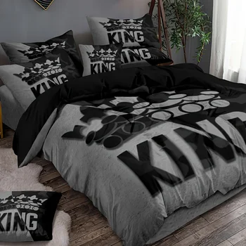 Set copripiumino in piumino con motivo King Size grigio e nero, Set biancheria da letto con decorazione morbida e confortevole per camera da letto e dormitorio 1