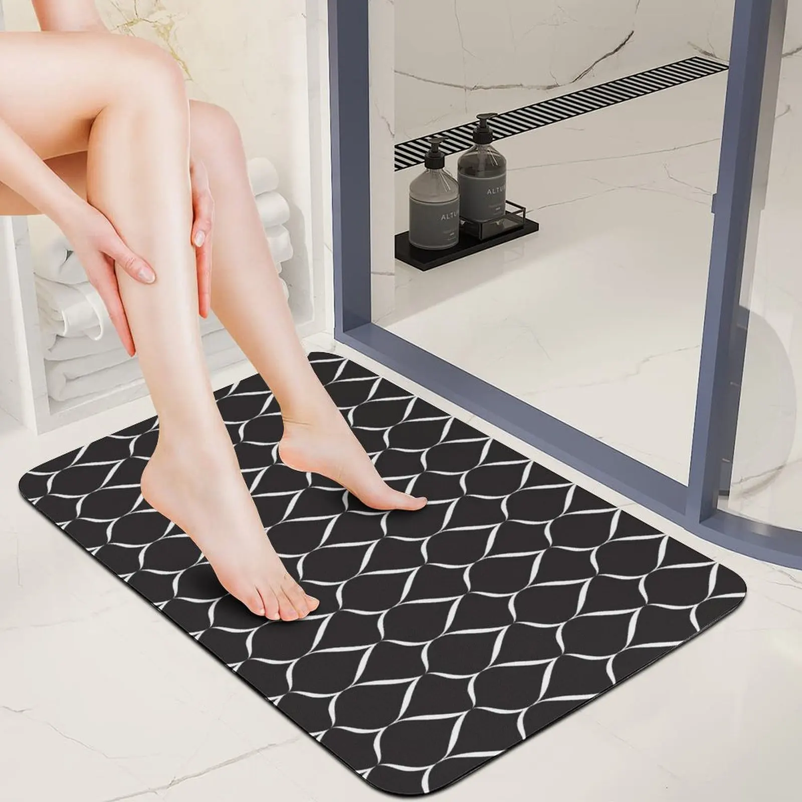 네이비 웨이브 웰컴 문짝 매트, 빠른 건조 규조토 진흙 목욕 매트, 미끄럼 방지 발 매트, 욕실 주방 거실용, 40x60cm, 1 개