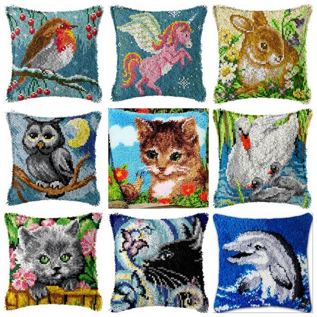 Carpet embroidery Cushion set with printed pattern Cat Latch hook  Pillowcase kit for adults Hobby stuff Home decoration - AliExpress