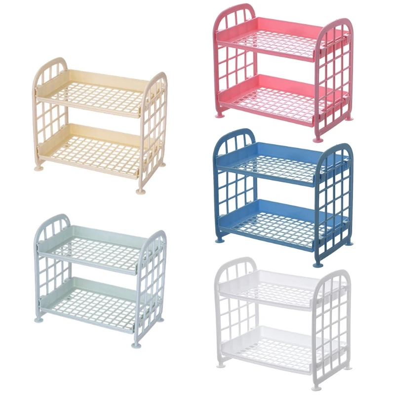for Creative 2 Tier Hollow Out Plastic Foldable Shelf Countertop Cosmetic Storage Rack Vanity Tray Bathroom Kitchen