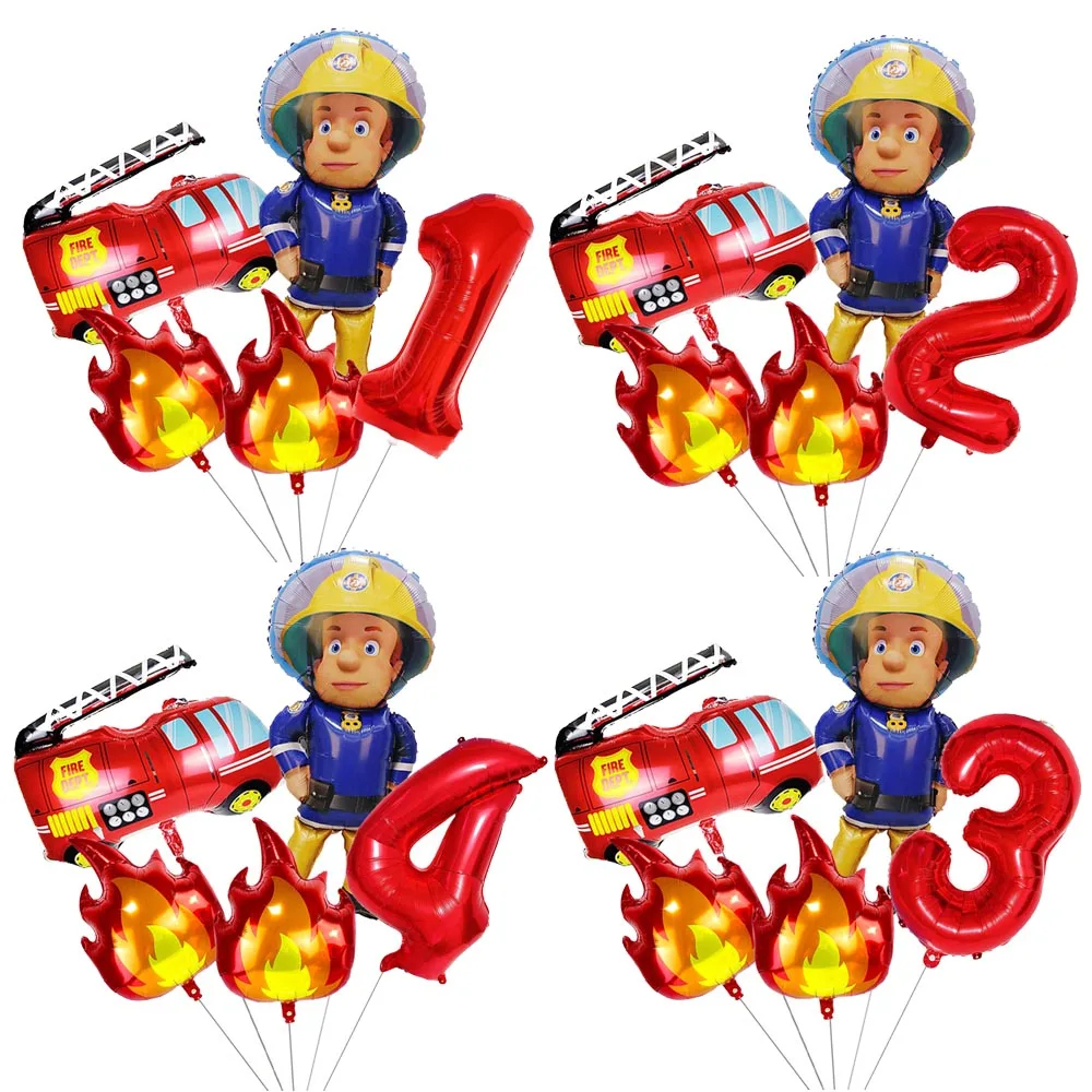 5 stücke Feuer Ballon Feuerwehrmann Feuerwehrauto 32 zoll Rote Anzahl Ballons Set Jungen Feuer Thema Geburtstag Party Dekoration Lieferungen