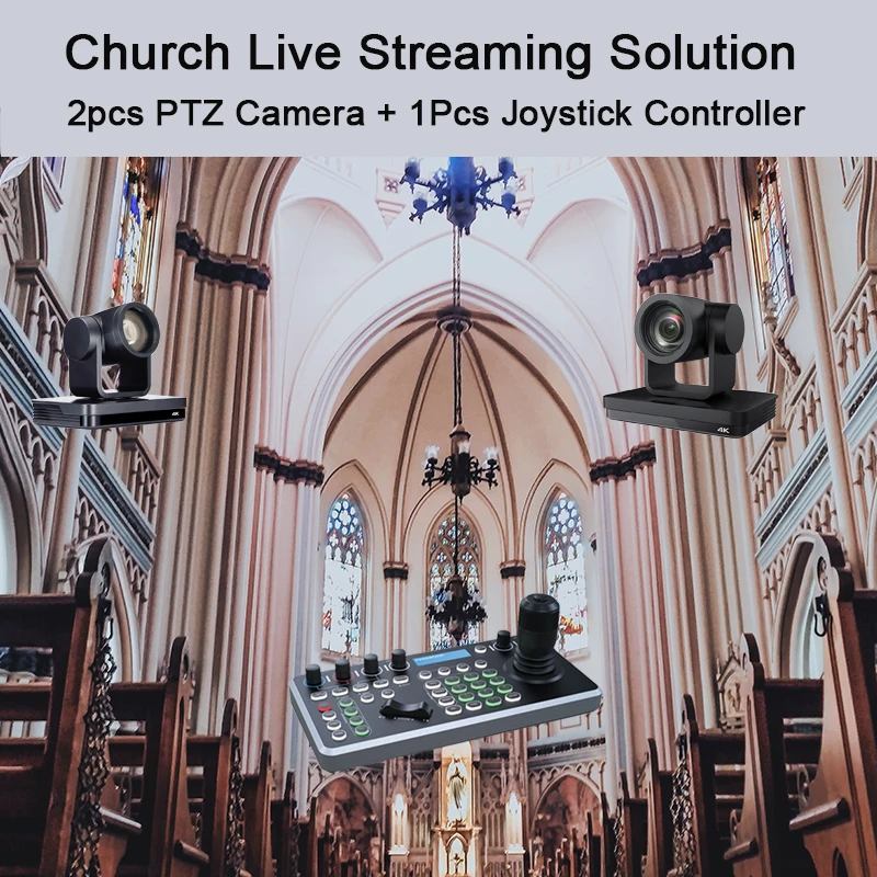 4k Ultra HD 2pcs NDI POE PTZ 12X Zoom Live Streaming Camera and 1PCS PTZ Controller for Video Conference Hospital Vmix