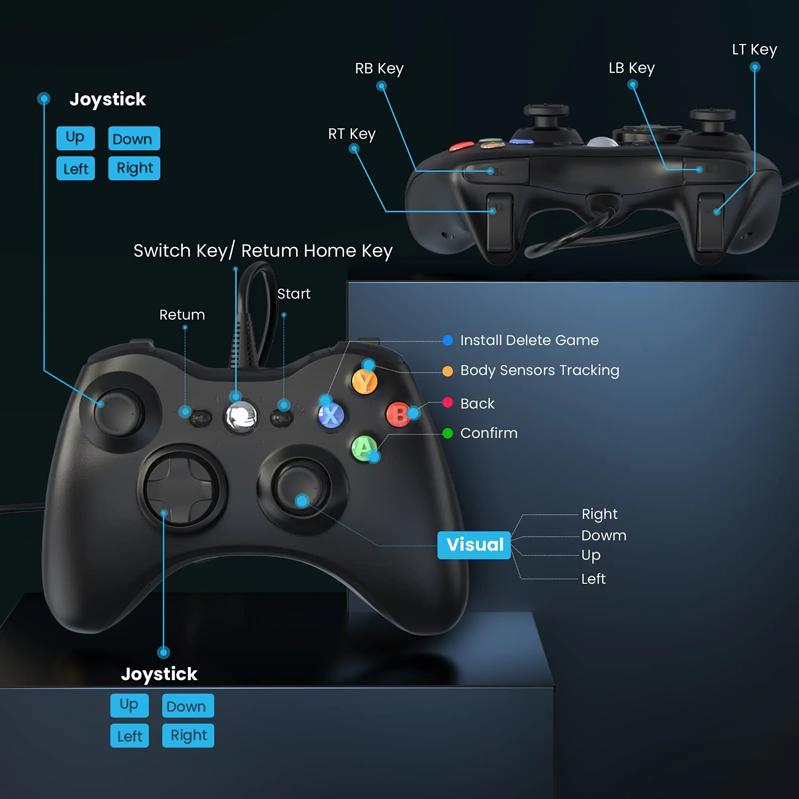 Dual-Vibration Wired Gamepad with Turbo Functionality
