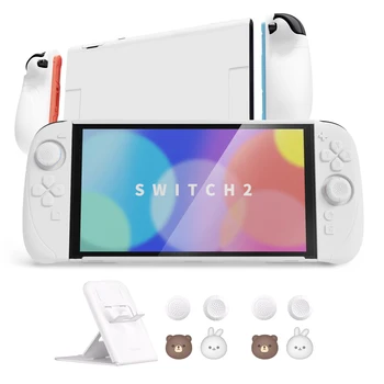 PlayVital Dockable Silicone Grip Case for Nintendo Switch 2 Hard Shell Cover Sets for Joycon 2 with Stand & Cute Thumb Grips 1