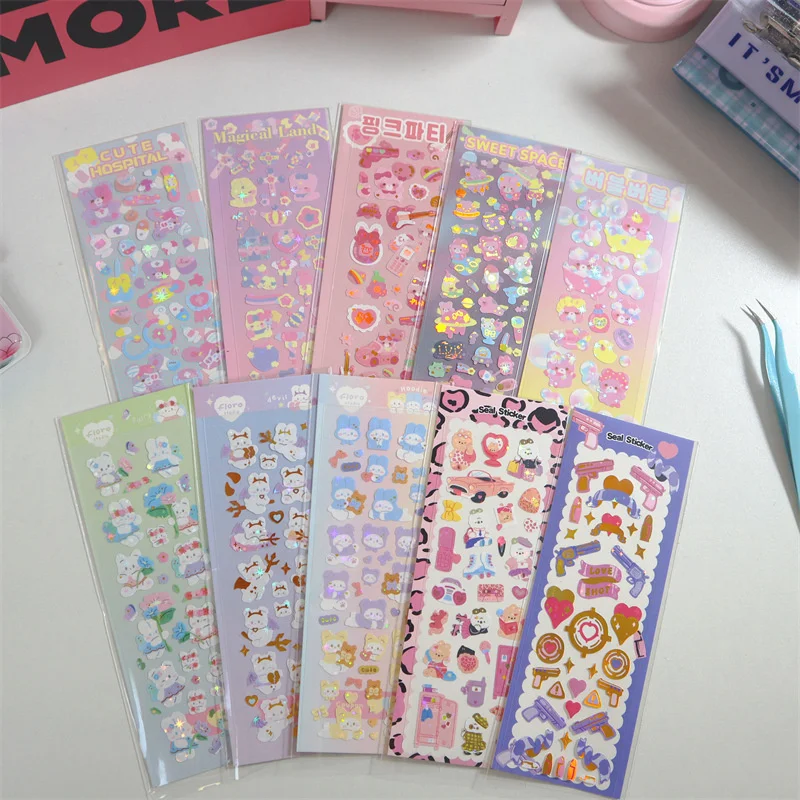 1Pc Kawaii Bear Rabbit Stickers Scrapbooking Decorative Ribbon Cute Sticker Korean DIY Diary Album Stick Label School Stationery