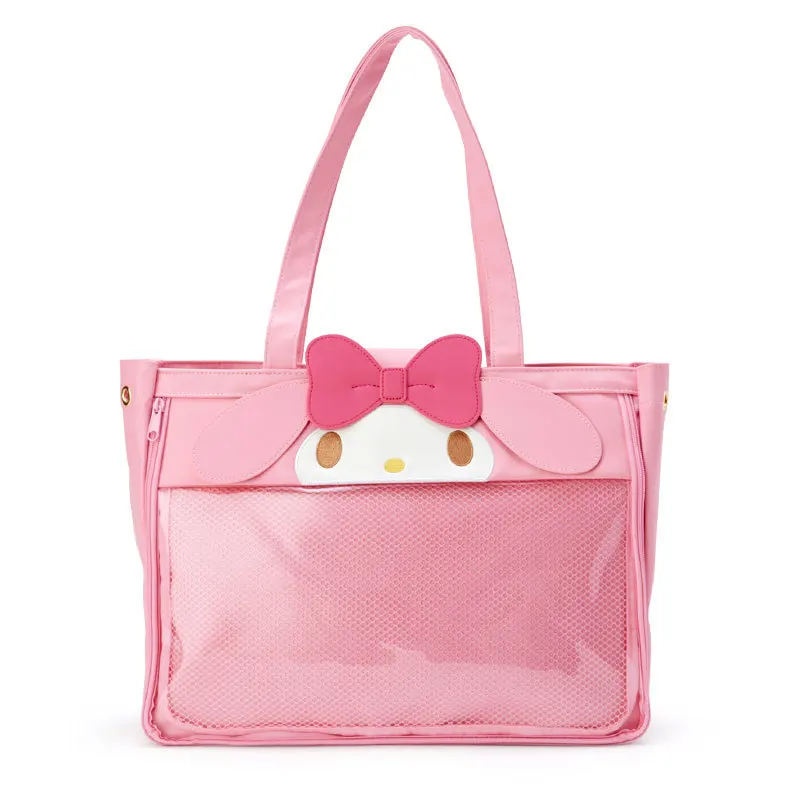 Sanrio Melody Woman Bag Tote Bag Cartoon Cute Kuromi Cinnamoroll  Leather Transparent Handbag Large Capacity Zipper Shoulder Bag