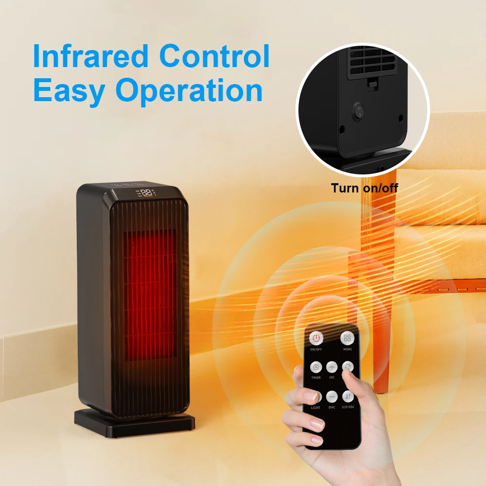 KCvents PTC Ceramic Heater Fan Indoor Space Mute Heater With Adjustable Thermostat LED Display Remote Control 3