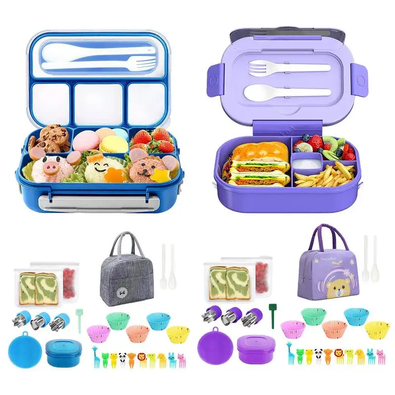 

Набор ланч-боксов с несколькими отделениями, Портативный прочный пищевой контейнер с термоизоляцией, герметичные пищевые контейнеры с вилкой и ложкой