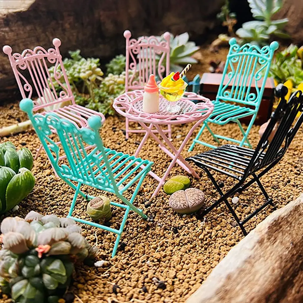 1Set Vintage Metal Miniature Table Chair Suit Dollhouse Furniture Accessories Mini Park Seat Fairy Garden Ornament Kids Toys 3