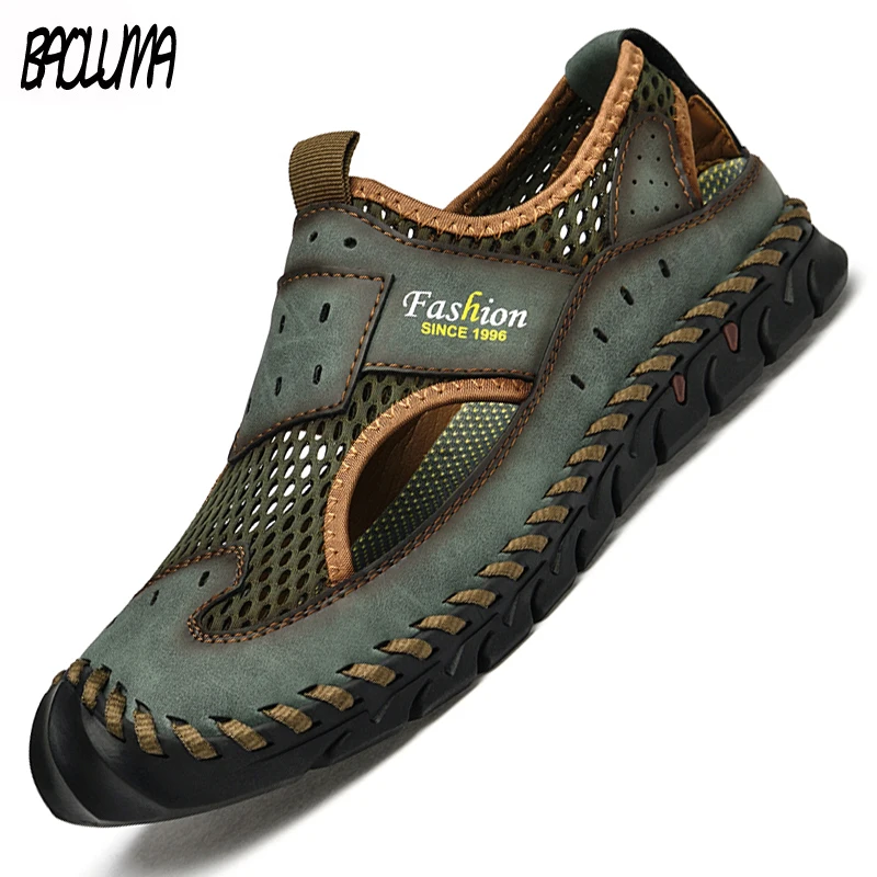 New Summer Men Leather Sandals Outdoor Loafers Shoes Leather Men Sandals Slippers Designer Male