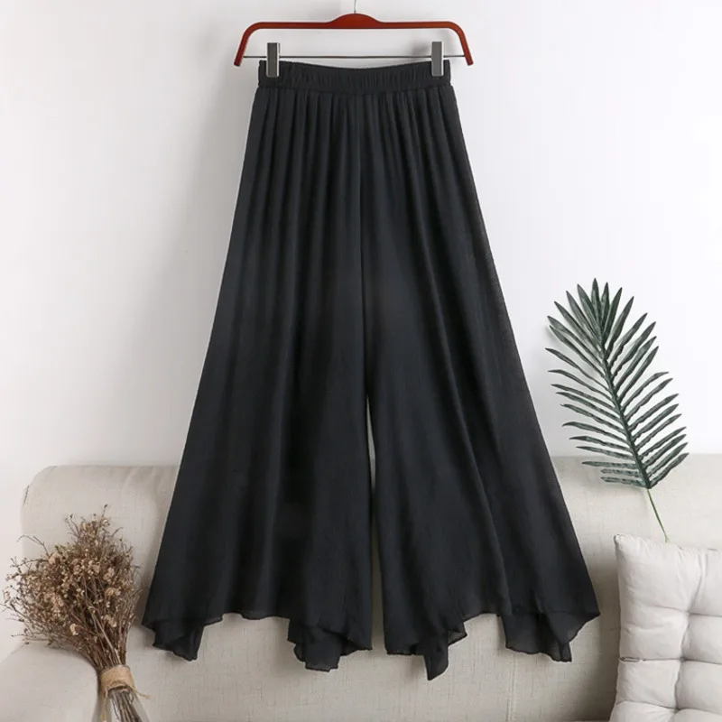 

Retro Casual Flare Pants for Spring/Summer Women's Pants SOlid Elastic Waist Wide Leg Pants Slim Swing Maxi Lined Skirt Pants