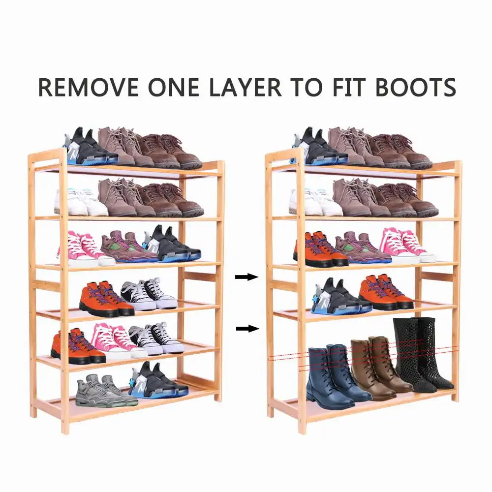 6-Tier Bamboo Wood Shoe Shelf Shoe Rack 18-24Pairs Utility Shoe Storage Organizer Shelving for Entryway Bedroom Living Room Home 6