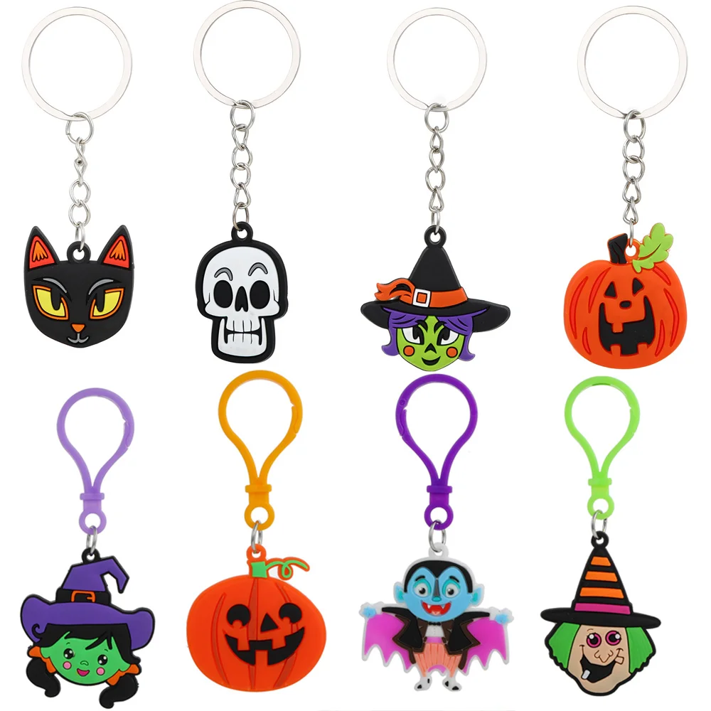 

8pcs/Pack Halloween Keychain Cute Pumpkin Black Cat Starry Hat Witch Decoration Gift Cute Toy for Kids Key Ring Car Key Holder