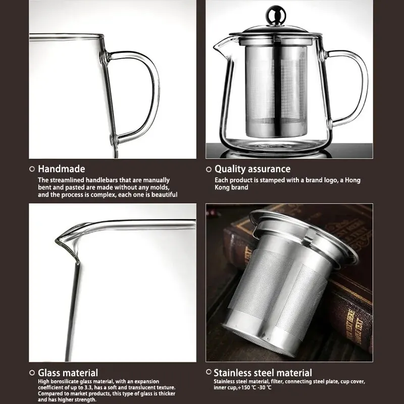 Transparent Glass Teapot 1Pc Including Stainless Steel Filter Liner Resistant to High Temperatures Suitable for Making Tea glass teapot,glass tea pot,tea pot
