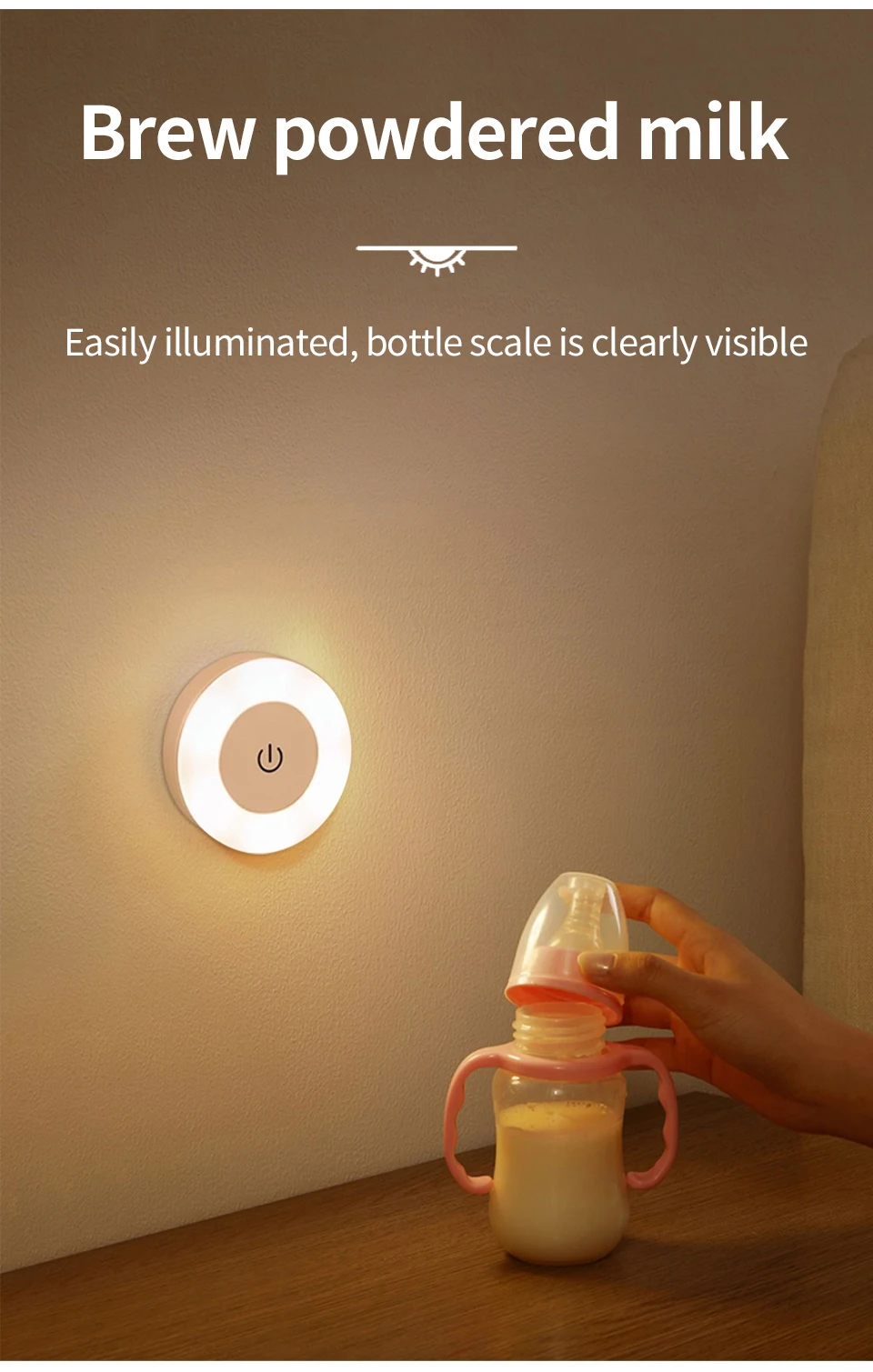 6CM Rechargeable LED Night Light with Touch Switch Magnetic Round Wall Lamp 3 Colors Dimmable Bedroom Cabinet Stairs Night Lamp