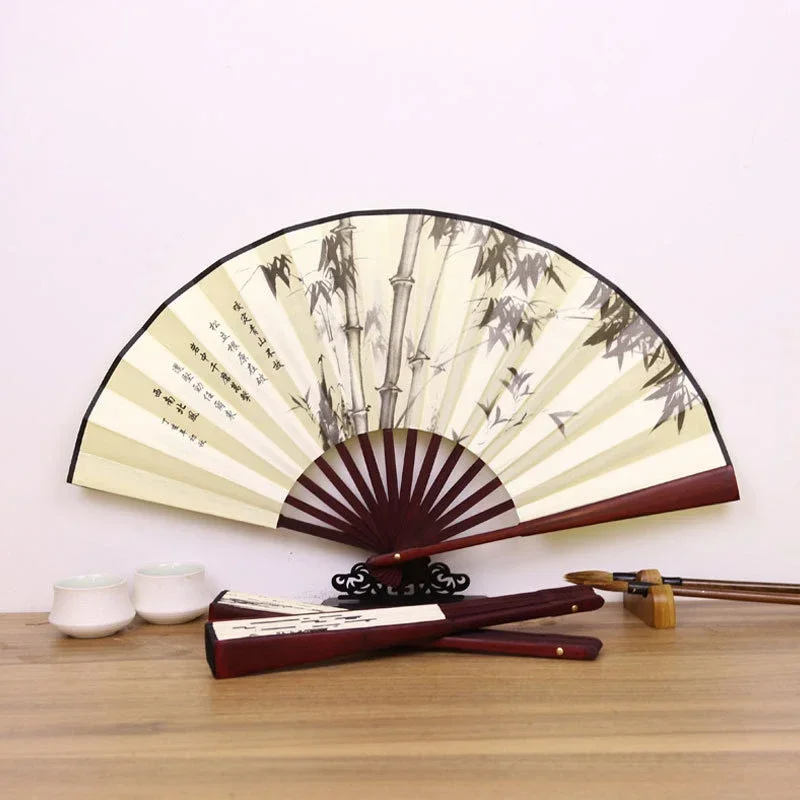 1Pcs Retro Folding Silk Fan Chinese Style Decorative Men Pocket Bamboo Handle Hand Held Fan Party Favors Home Decoration Crafts folding fan,silk fans,hand fan