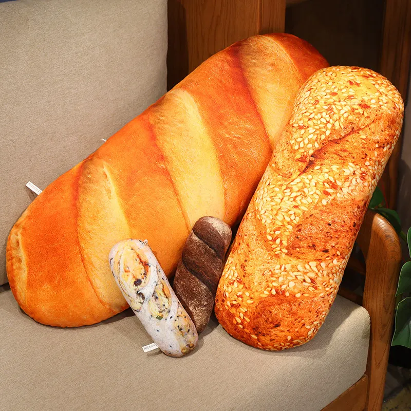 French Breakfast Food Plush Long Loaf Bread Pillow Butter Coarse Sesame Whole-wheat Ham Cushion Like Real Plushie Gift 2