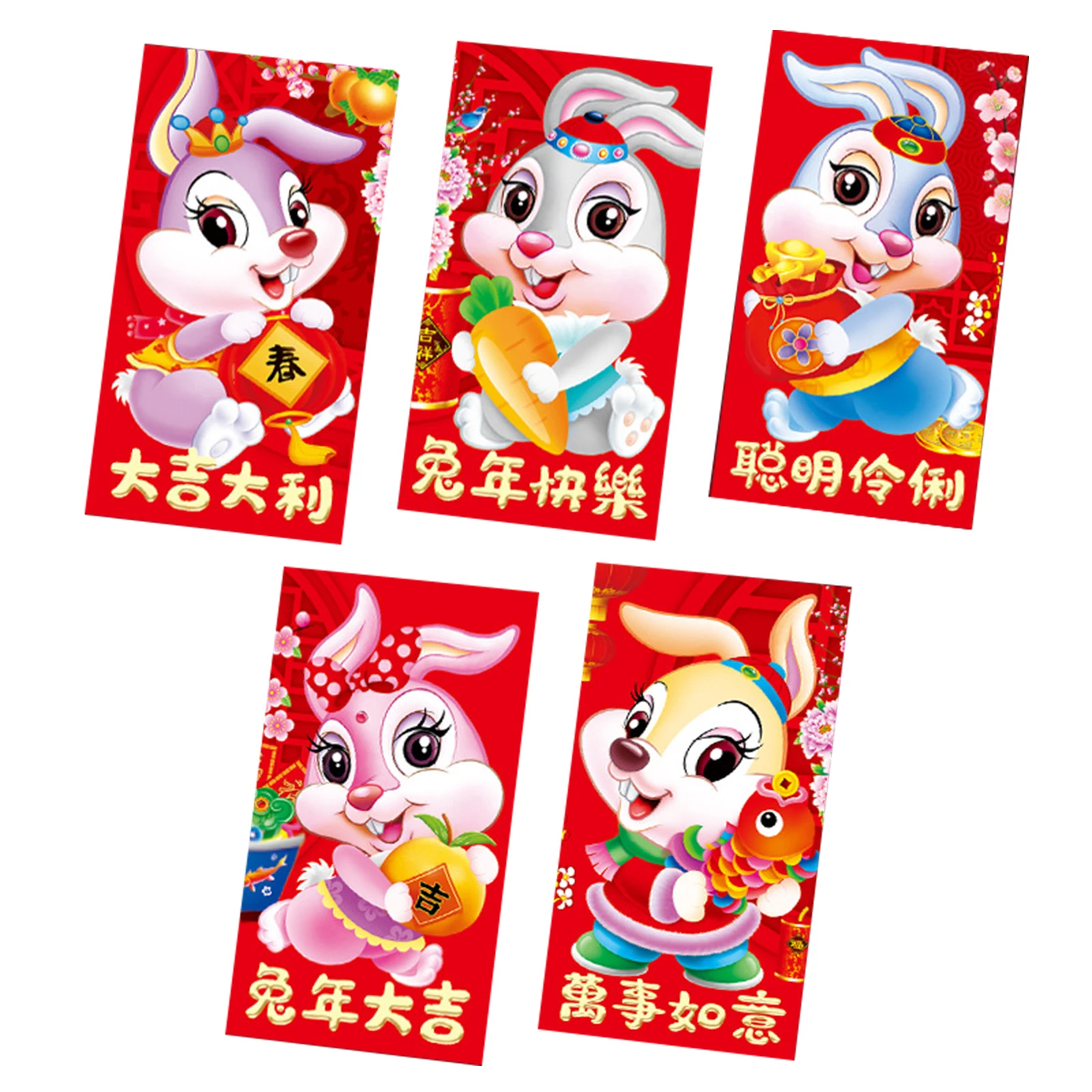 5pcs Red Envelope 2023 Year Of The Rabbit Cartoon Hongbao Birthdays Christmas Decoration New Year Paper Lucky Money Envelopes