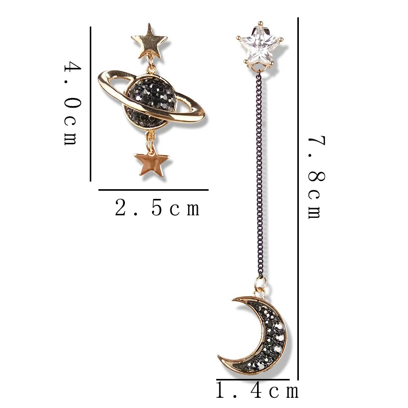 Stylish Asymmetric Star Moon Rhinestone Earrings