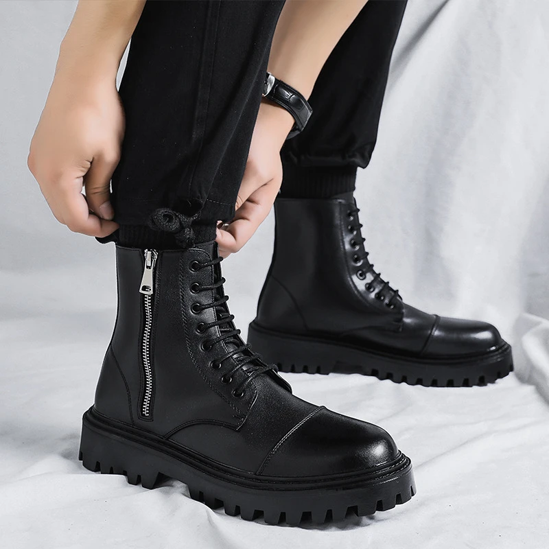 Botas de con cremallera lateral para hombre, botines estilo Martin de alta calidad, a la moda británica, informales, exteriores, novedad de 2022| | - AliExpress