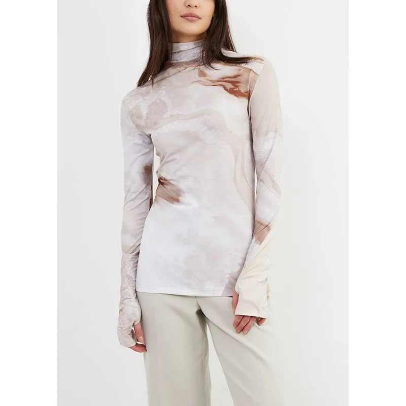 

Vintage Printed For Women Long Sleeved Straight Casual Turtleneck Tees