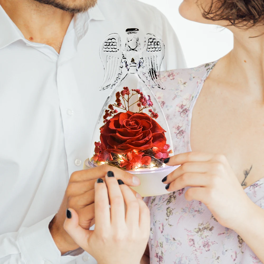 Rosa Stabilizzata Vera Regalo per la Festa Della Mamma per Donne Mamma Moglie, Avanzate Regalo Donna, Rosa Eterna Fiore Bella e la Bestia con Luci LED, Anniversario Regalo Rosa Moglie Nonna, Rosso