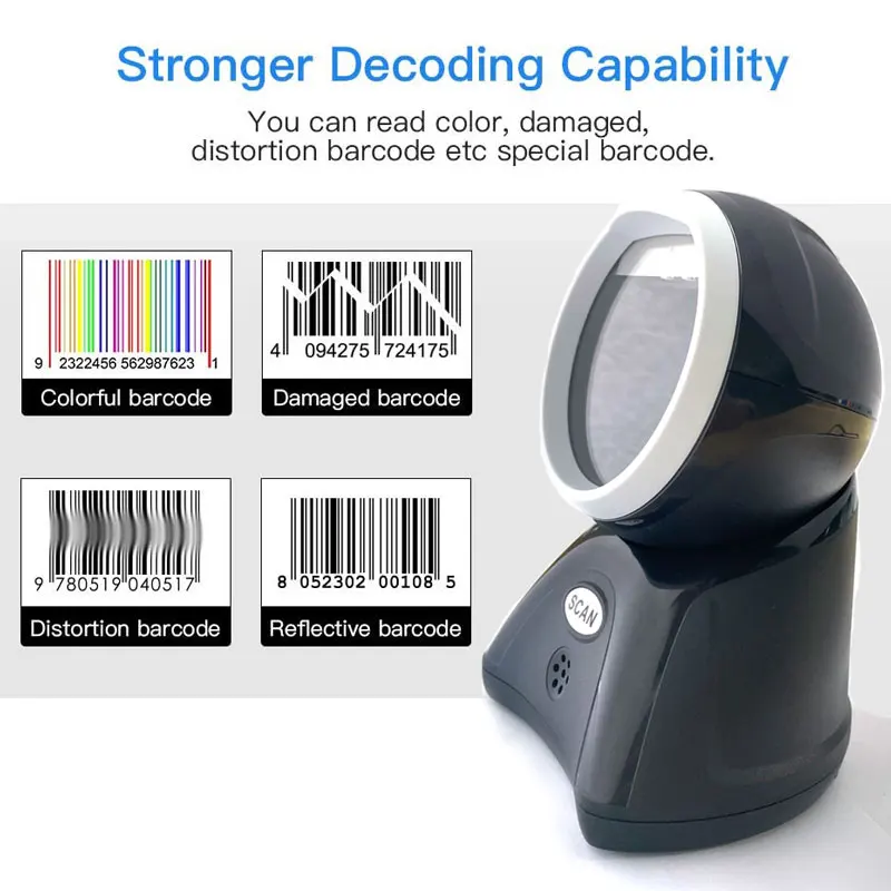 Desktop 1D 2D Barcode Scanner Hands-Free Automatic Sensing Platform Scanner UPC EAN Fast Scan Reader USB Cable Wired