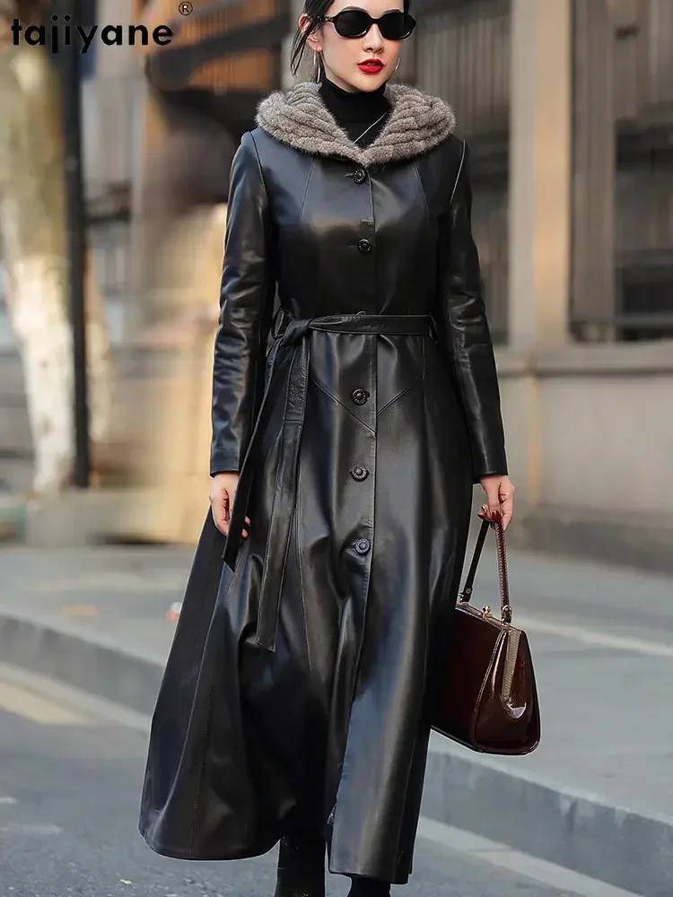 Winter Coat Ladies Leather Jacket Fur Collar Faux Fur Dress Coat