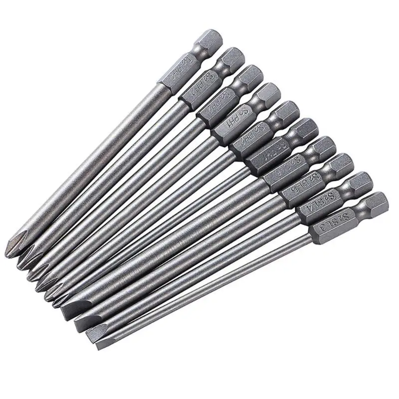 Promotion! 10Pcs/Set 100Mm Alloy Steel S2 Slotted Phillips Screwdriver Bits Straight Cross Head Batches Set |
