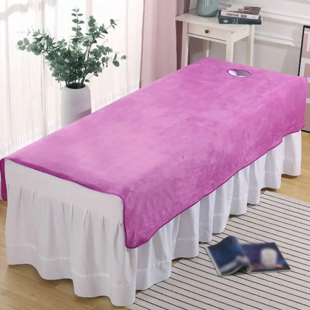 Comfortable SPA Bedspread with Face Hole Solid Color Massage Bed Sheets Soft Thickened Beauty Massage Table Cover