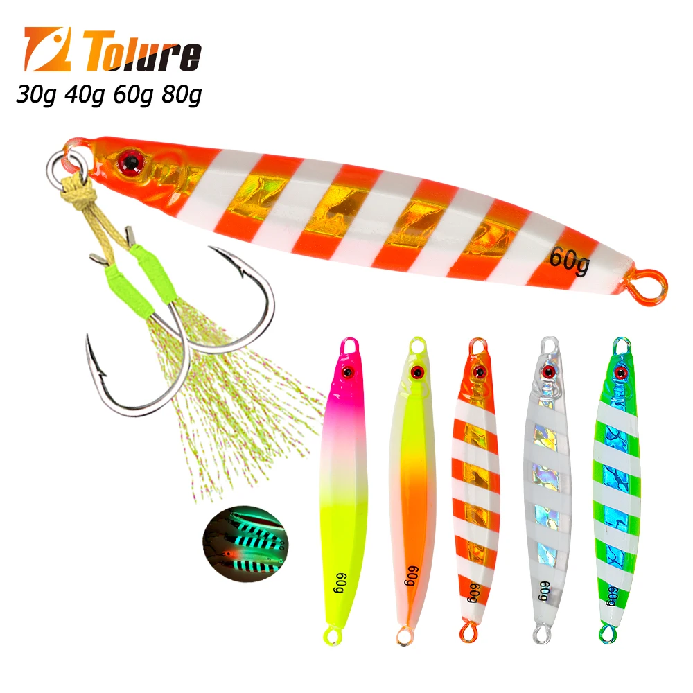 Jig TOLU 30-80g coulant rapide - Leurre de jigging lumineux pour pêche en mer et trolling