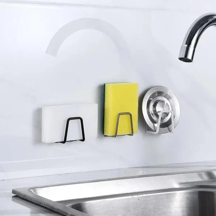 Kitchen Stainless Steel Sink Sponges Holder Self Adhesive Drain Drying Rack Kitchens Wall Hooks Accessories Storage Organizer