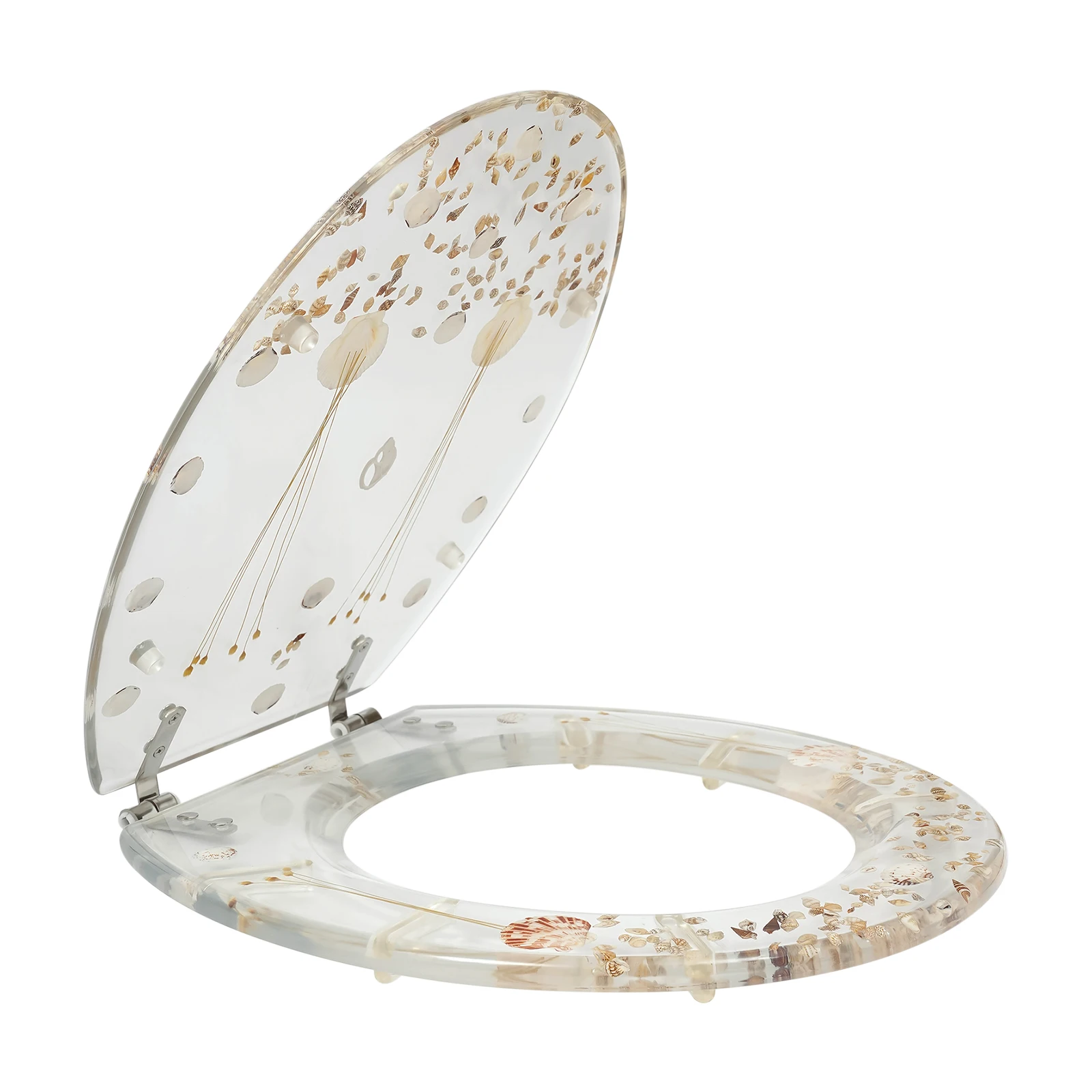 Resin Decorative Toilet Seat with Lid Chrome Hinges Shell Decor Bathroom
