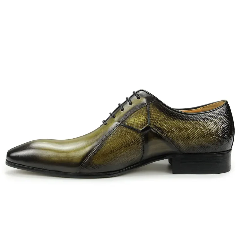 Oxfords Leather Dress Shoes for Male Office Formal Social Elegant Shoe Wedding Place High Quality Fashion Printing Khaki Black