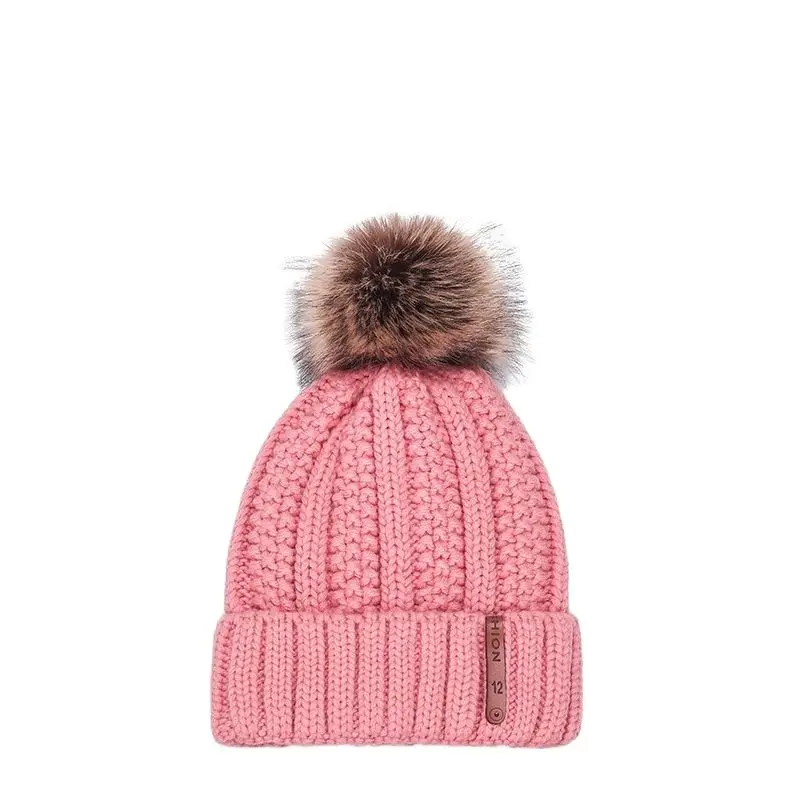 

Зимние теплые вязаные шапки с меховым помпоном, Женская Полосатая Зимняя Шапка-бини, женские шапочки с косточками, облегающие шапки