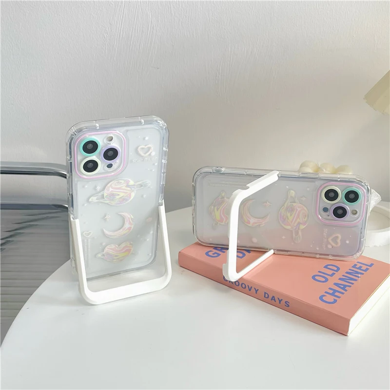 Laser Planet Moon Invisible Stand Holder Case for iPhone