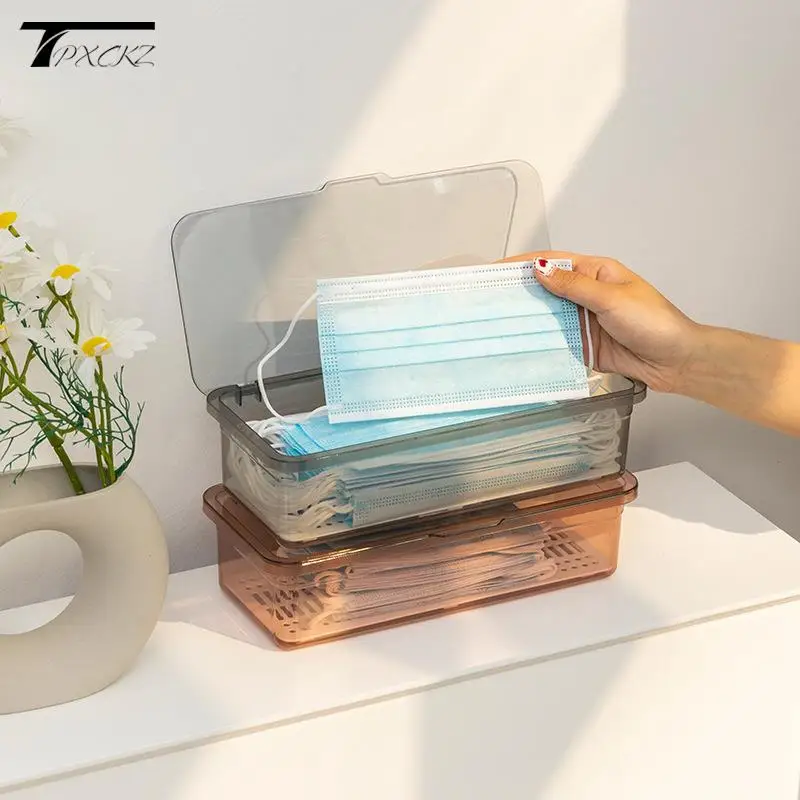 

Mask Dustproof Storage Box With Cover Multifunctional Desktop Finishing Box Porch Sundries Storage Transparent Box Household