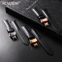 Bracelet de montre en cuir 18mm 20mm 22mm, bracelet de remplacement décontracté pour hommes et femmes avec fermoir papillon automatique 5