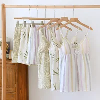 2026 Summer New Women's Two Piece Set of 100% Pure Cotton Crepe Cloth with Chest Cushion Sleepwear Sweet and Cute Home Fury - Image 2