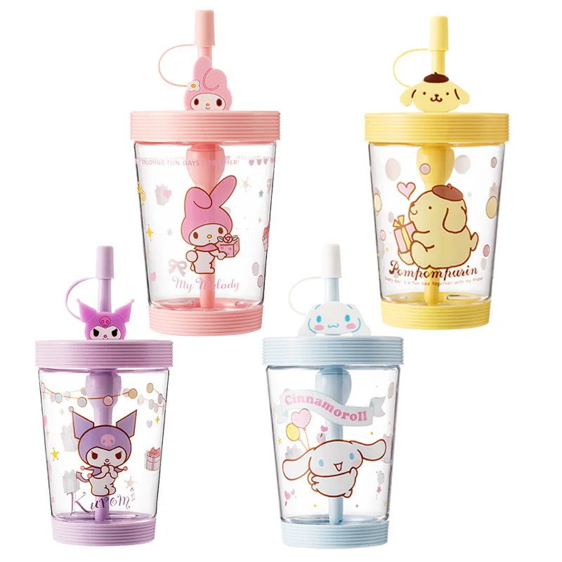 

Kawaii Sanrioed Anime Kuromi Cinnamoroll Purin Dog My Melody Kawaii Cartoon Outdoor Traveling Water Cup Kids Straw Cup Toy Gifts