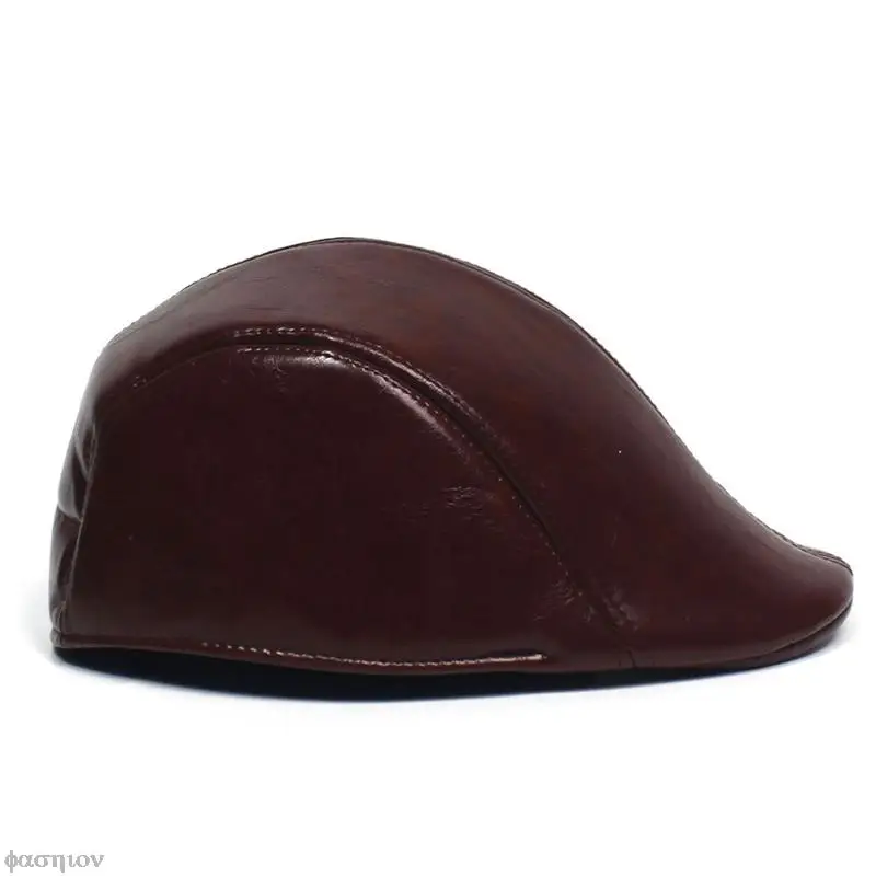 Man Berets Leather British Vintage Flat Caps New Male Solid Gray Black Spring Autumn Winter Adjustable Driver Hats 4