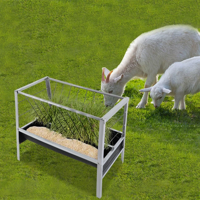 19463-ea1315.jpg 100*65*85cm Livestock Feed Trough 2 in 1 Grain Hay Iron Steel Feeder for Goats Sheep Large Capacity Feed Trough
